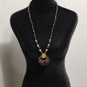 Othr Black and Gold Beaded Necklace with Pendant